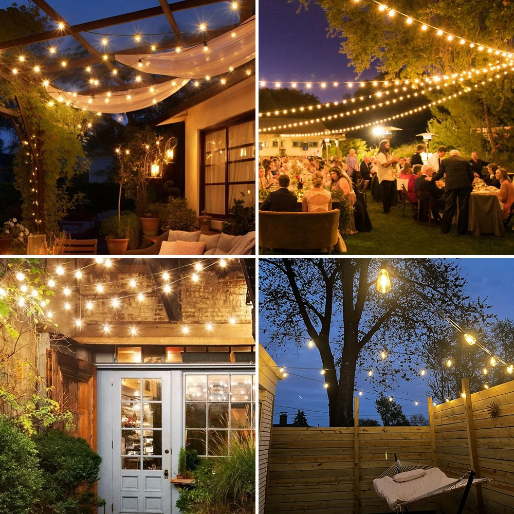 Outdoor String Light ST38 Patio Hanging Lights Garden Decorative Light String With Shatterproof LED Bulbs 2200K For Outside
