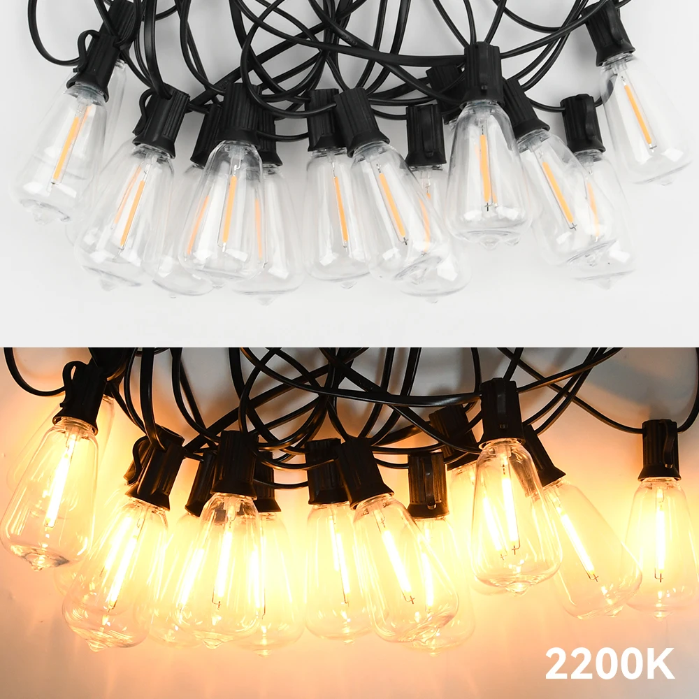 Outdoor String Light ST38 Patio Hanging Lights Garden Decorative Light String With Shatterproof LED Bulbs 2200K For Outside