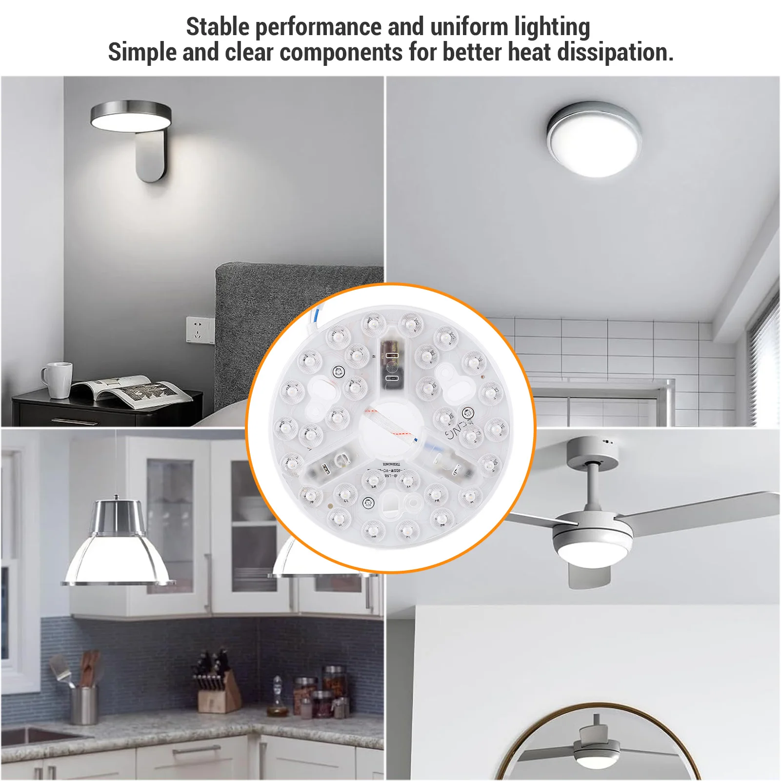 5.3 Inch Ceiling Fan LED Light Kit 3 Colors (3000K/4200K/6500K) Dimmable 15W 95-265V Easy Retrofit Suitable For Living Room