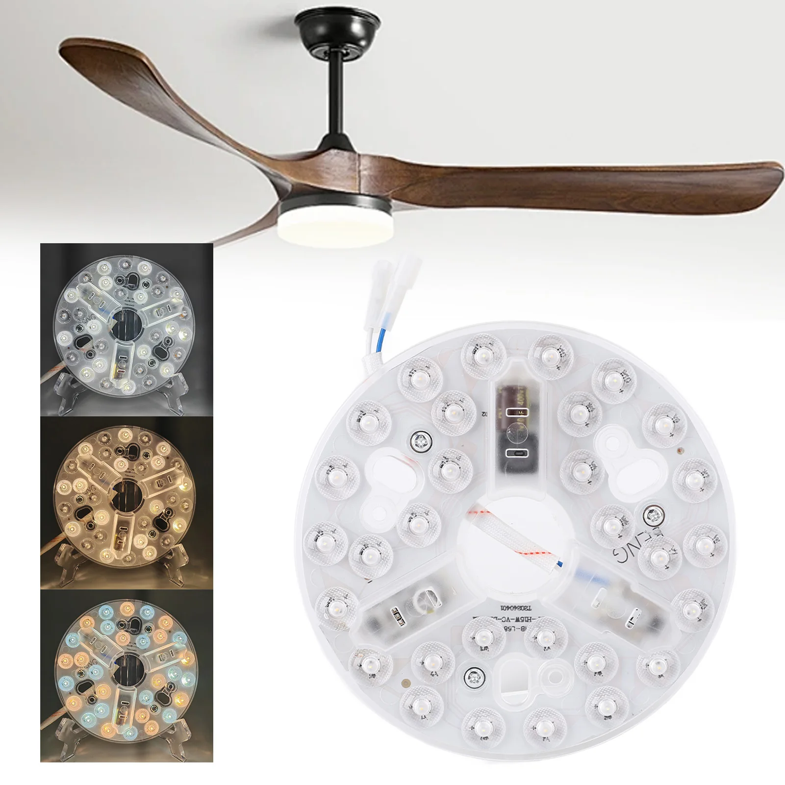 5.3 Inch Ceiling Fan LED Light Kit 3 Colors (3000K/4200K/6500K) Dimmable 15W 95-265V Easy Retrofit Suitable For Living Room