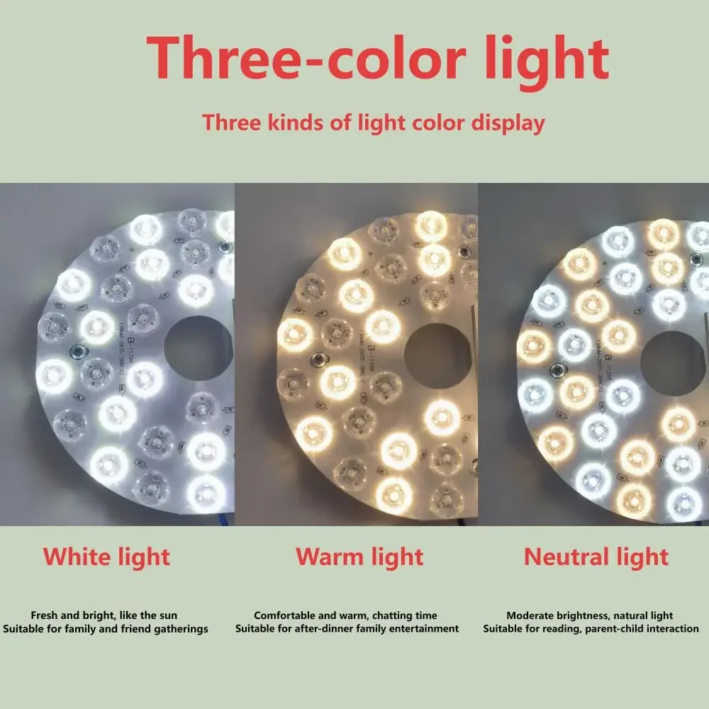 IRALAN 3-Color Intelligent LED Chip Board for Ceiling Lights IRALAN Easy Installation AC 85-265V Wide Voltage Support