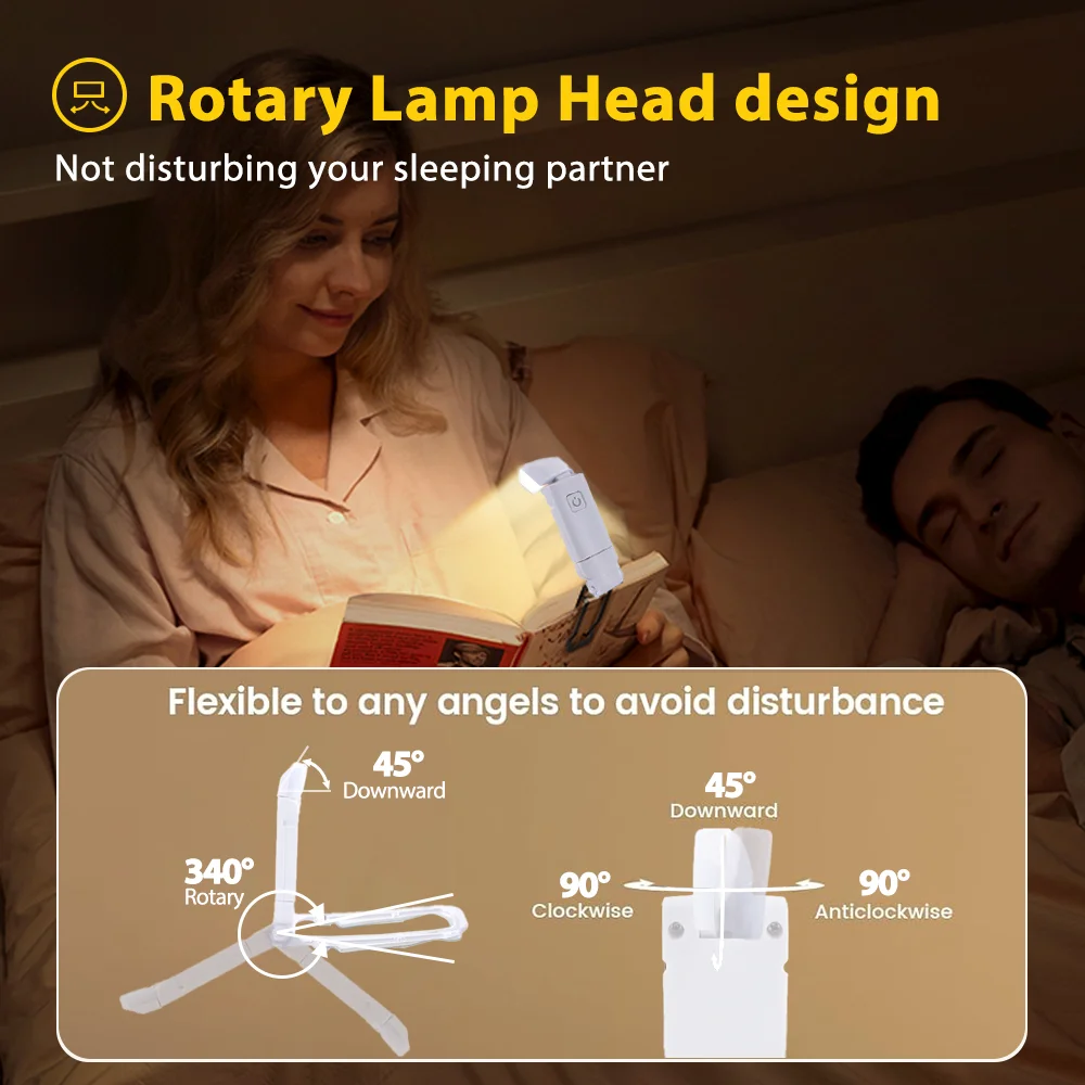 Mini LED Clip Book Light Reading Lights Portable USB Rechargeable Eye Protection Night Lamp Desk Lamp Bookmark Read Book Lamps