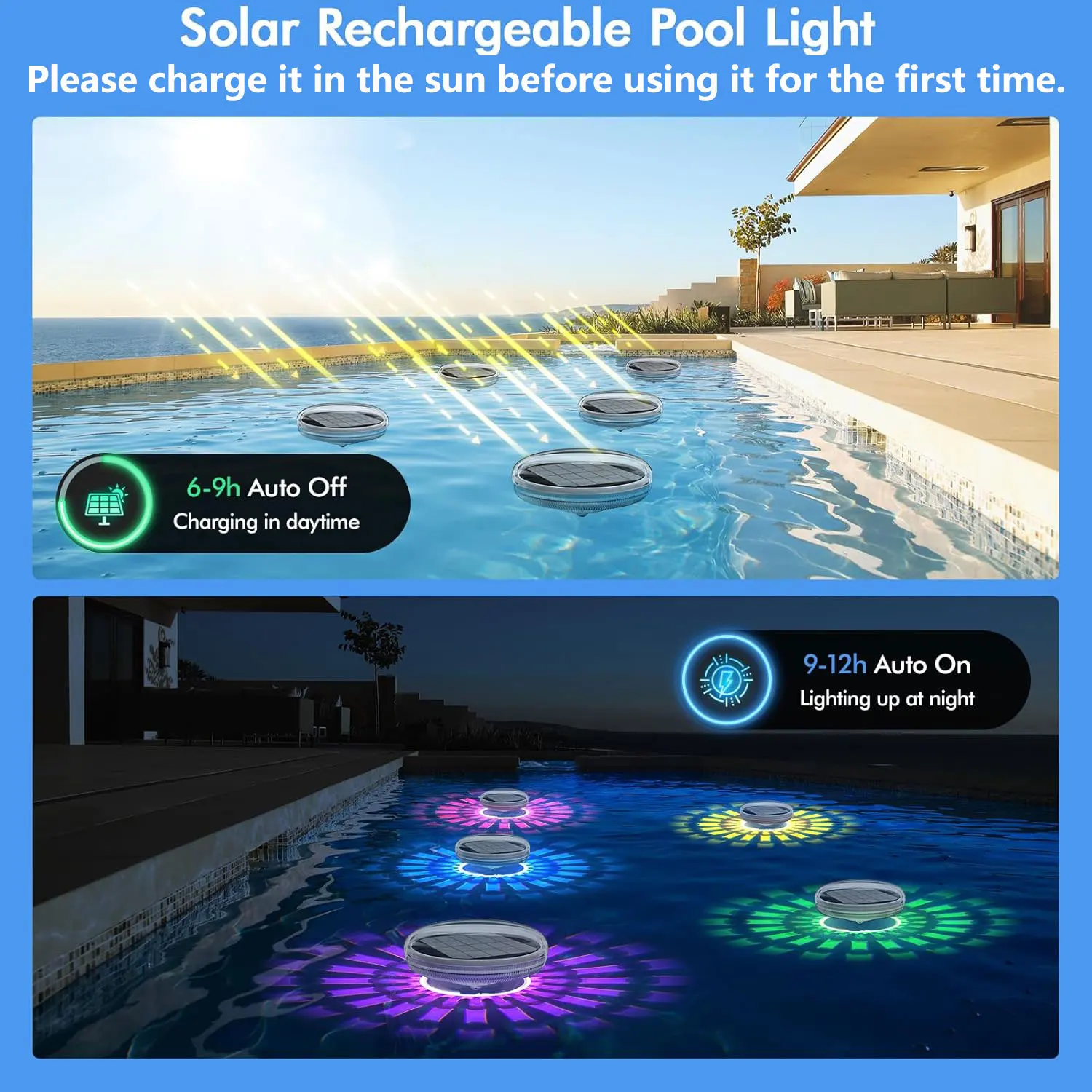 Solar Floating Light ,Pool Lights That Float with Remote Control, Modes 9 Lighting Timing Mode IP67 Waterproof for Pool Party