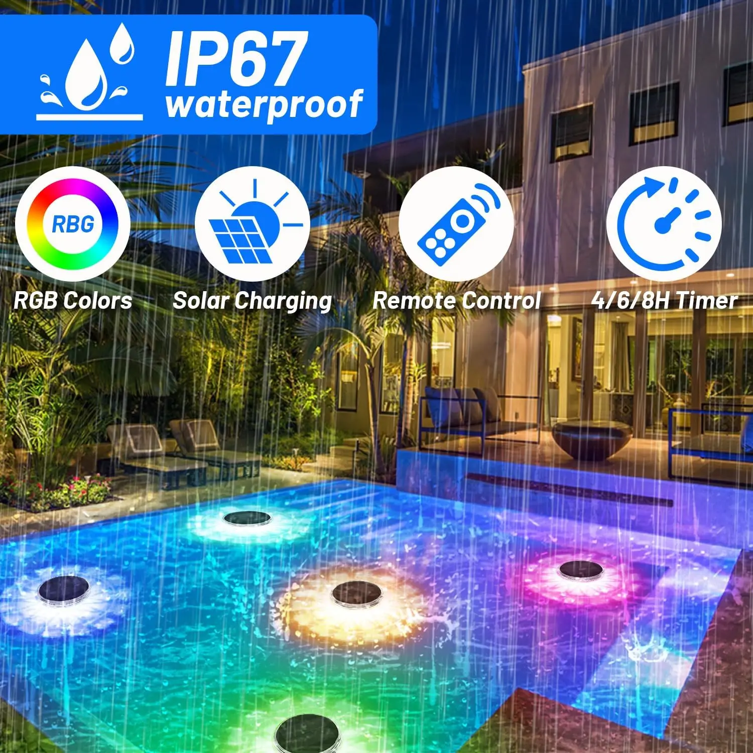 Solar Floating Light ,Pool Lights That Float with Remote Control, Modes 9 Lighting Timing Mode IP67 Waterproof for Pool Party