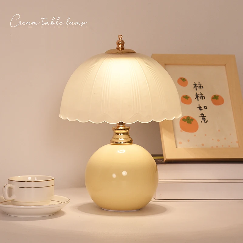 Modern Ceramic Simple Glass Cover Bedroom Bedside Table Lamp Children's Room Small Table Lamp Warm Reading Small Book Lamp