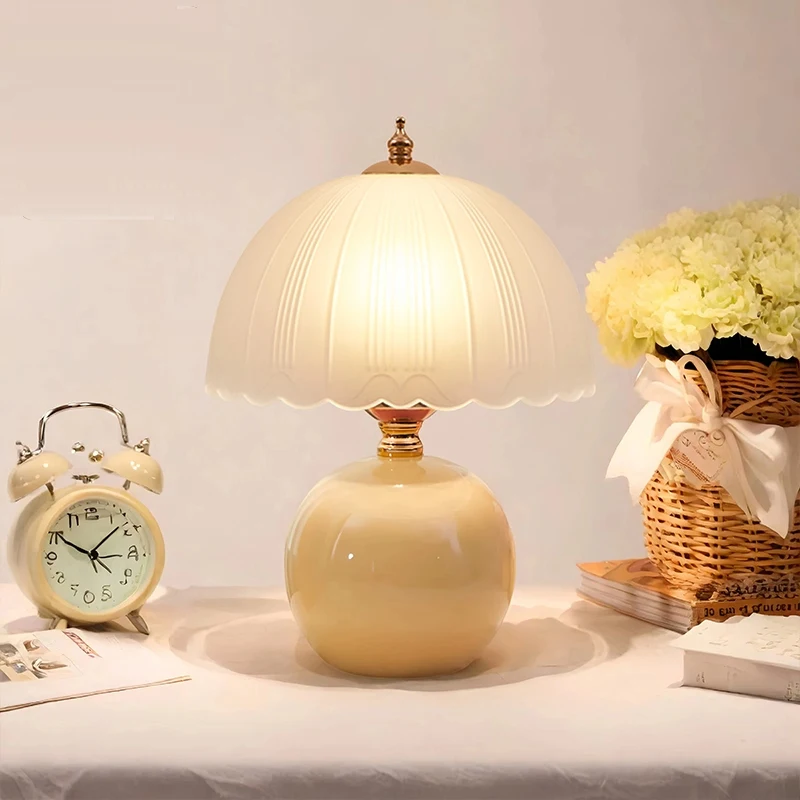 Modern Ceramic Simple Glass Cover Bedroom Bedside Table Lamp Children's Room Small Table Lamp Warm Reading Small Book Lamp