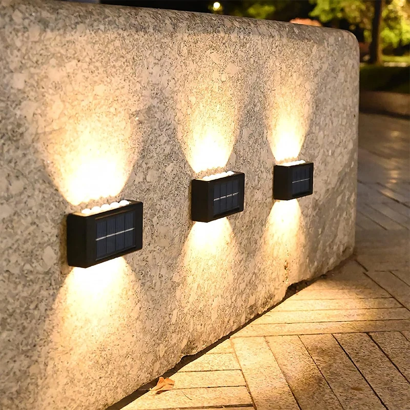 1~4Pcs Solar Wall Lights Outdoor 16LED Waterproof Lamp Up And Down Convex Lens Lighting For Garden Landscape Balcony Decoration