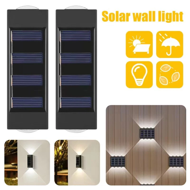 1~4Pcs Solar Wall Lights Outdoor 16LED Waterproof Lamp Up And Down Convex Lens Lighting For Garden Landscape Balcony Decoration