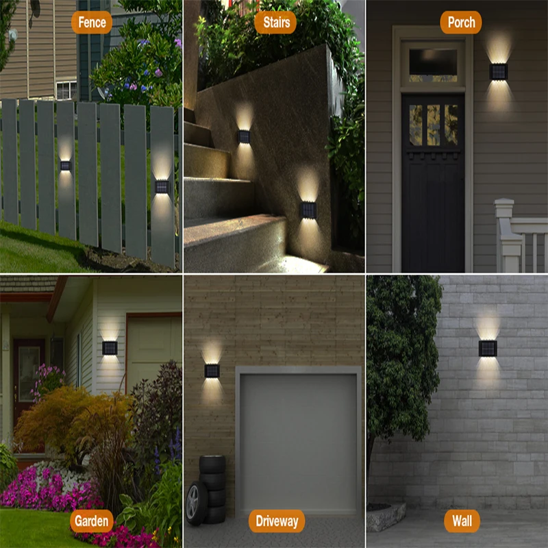 1~4Pcs Solar Wall Lights Outdoor 16LED Waterproof Lamp Up And Down Convex Lens Lighting For Garden Landscape Balcony Decoration
