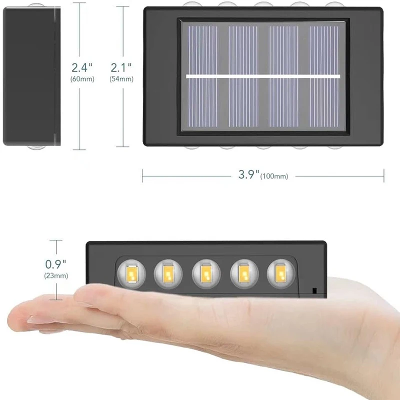 1~4Pcs Solar Wall Lights Outdoor 16LED Waterproof Lamp Up And Down Convex Lens Lighting For Garden Landscape Balcony Decoration
