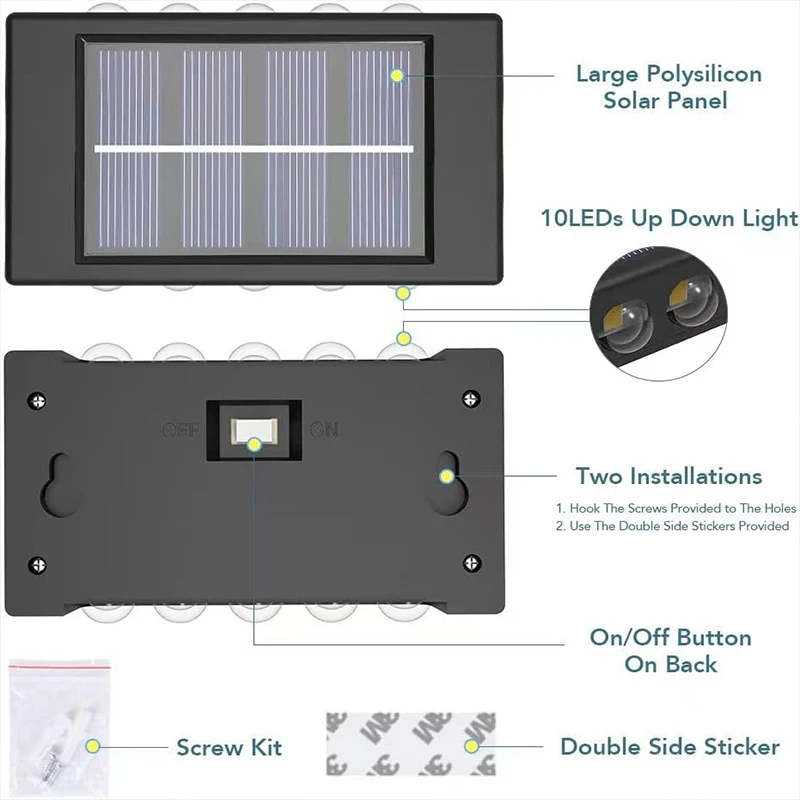 1~4Pcs Solar Wall Lights Outdoor 16LED Waterproof Lamp Up And Down Convex Lens Lighting For Garden Landscape Balcony Decoration
