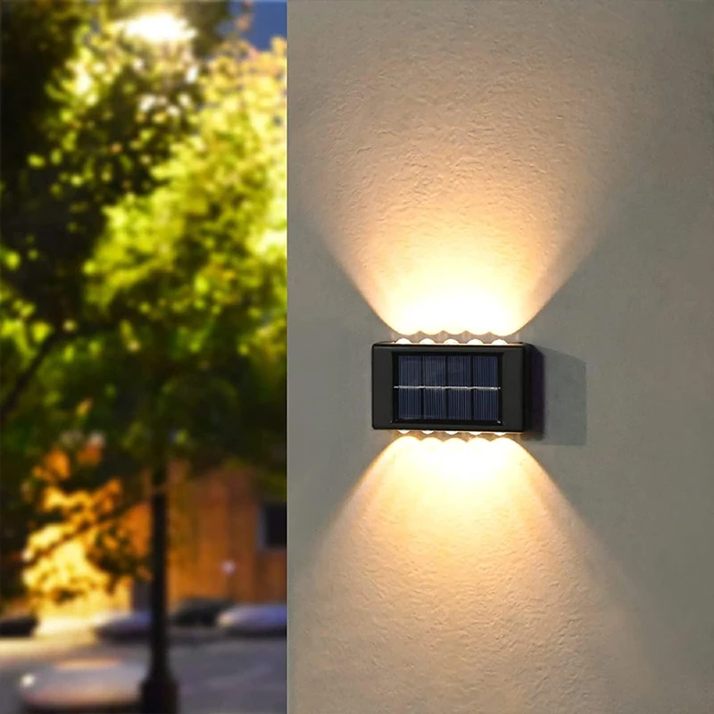 1~4Pcs Solar Wall Lights Outdoor 16LED Waterproof Lamp Up And Down Convex Lens Lighting For Garden Landscape Balcony Decoration