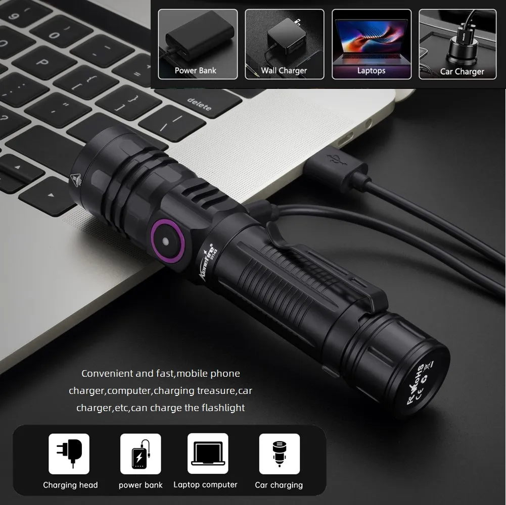 3x365nm/395nm UV LED Flashlight High Power Blacklight USB Rechargeable CatDog Pet Stain Tinea UV Glue Curing Scorpion Lamp Torch