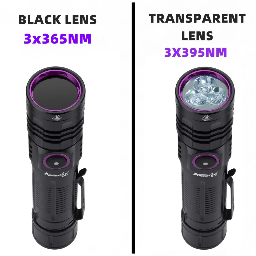 3x365nm/395nm UV LED Flashlight High Power Blacklight USB Rechargeable CatDog Pet Stain Tinea UV Glue Curing Scorpion Lamp Torch