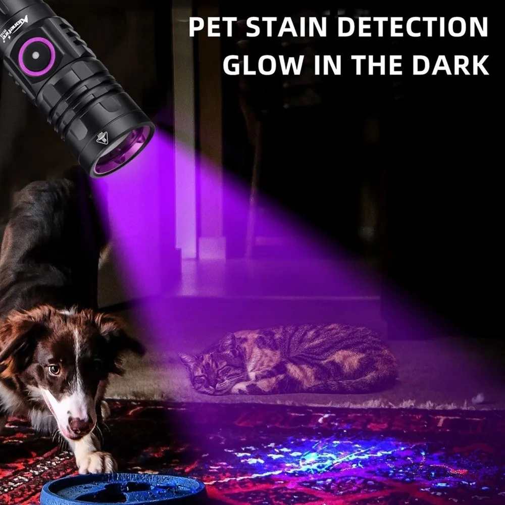 3x365nm/395nm UV LED Flashlight High Power Blacklight USB Rechargeable CatDog Pet Stain Tinea UV Glue Curing Scorpion Lamp Torch