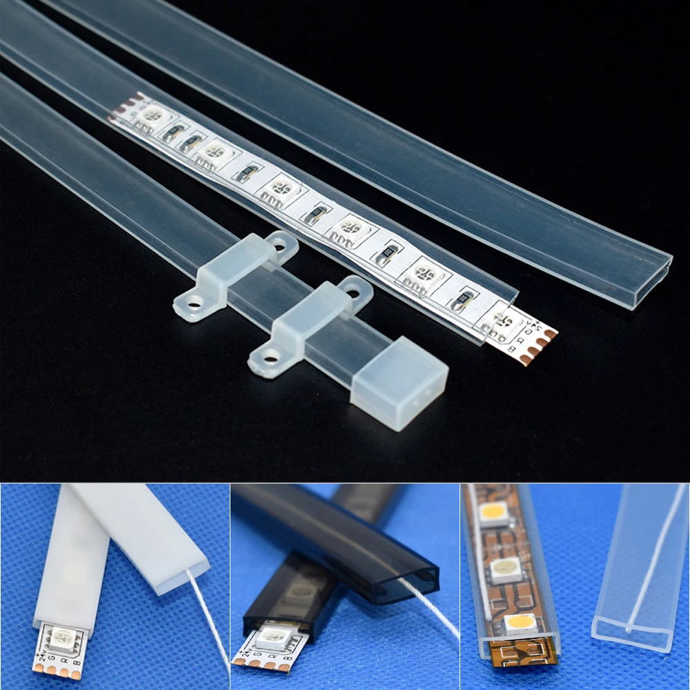 0.5m-10m Transparent/Milky White/Black LED Silicone Tube Waterproof Flexible Protection Cover Fit for 10mm WS2812B WS2811 Strip