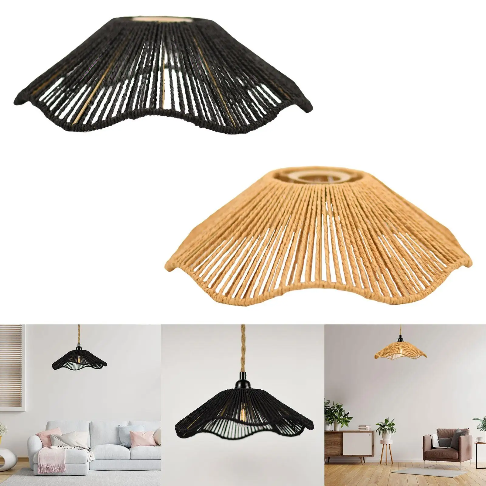 Handwoven Rope Lampshade Chandelier Cover Shades Decorative Rustic Ceiling Lamp,for Home Living Room Kitchen DIY Lamp Shade Part