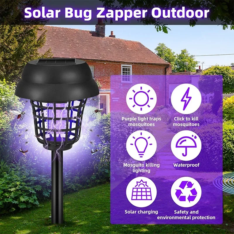 Solar Bug Zapper Outdoor Flying Insect Killer Hang or Stake in the Ground Waterproof for Indoor Outdoor Use Garden Patio Camping