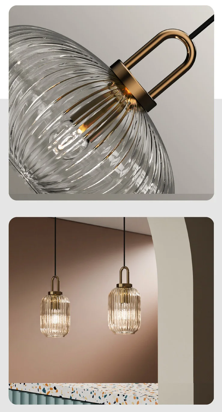 Modern Glass Pendant Light Striped Glass Single Head Chandelier Dining Room Kitchen Bedroom Bedside Living Room Home Decoration