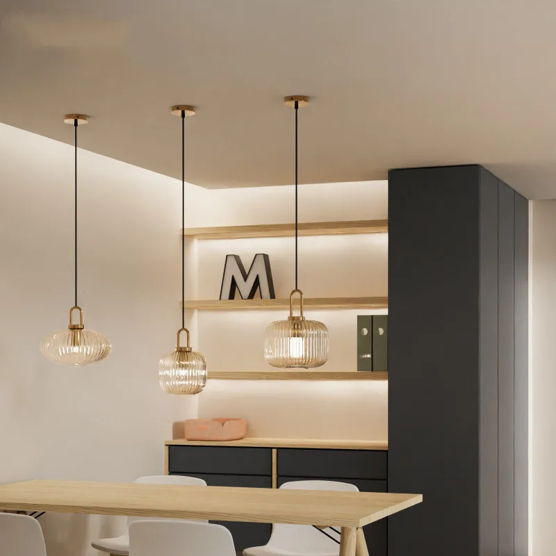 Modern Glass Pendant Light Striped Glass Single Head Chandelier Dining Room Kitchen Bedroom Bedside Living Room Home Decoration