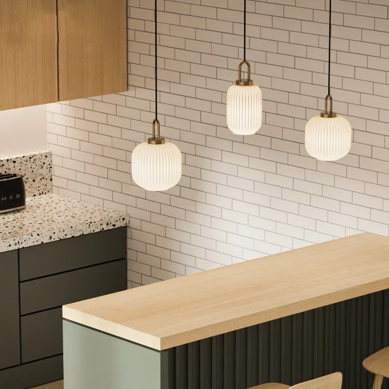 Modern Glass Pendant Light Striped Glass Single Head Chandelier Dining Room Kitchen Bedroom Bedside Living Room Home Decoration
