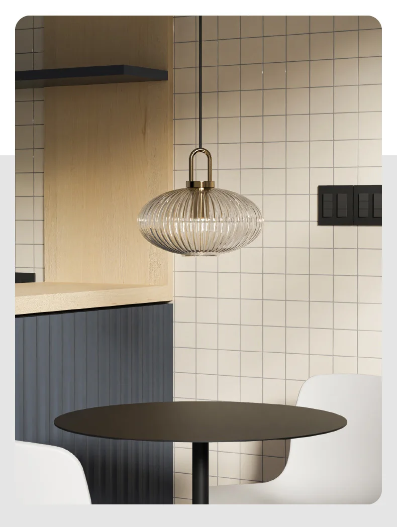 Modern Glass Pendant Light Striped Glass Single Head Chandelier Dining Room Kitchen Bedroom Bedside Living Room Home Decoration