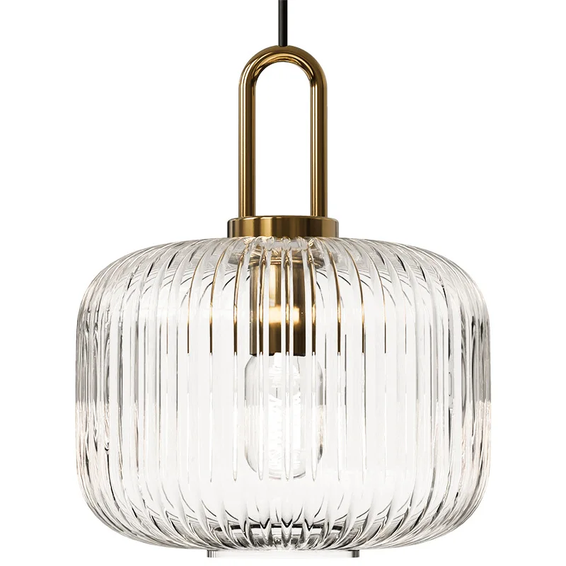 Modern Glass Pendant Light Striped Glass Single Head Chandelier Dining Room Kitchen Bedroom Bedside Living Room Home Decoration