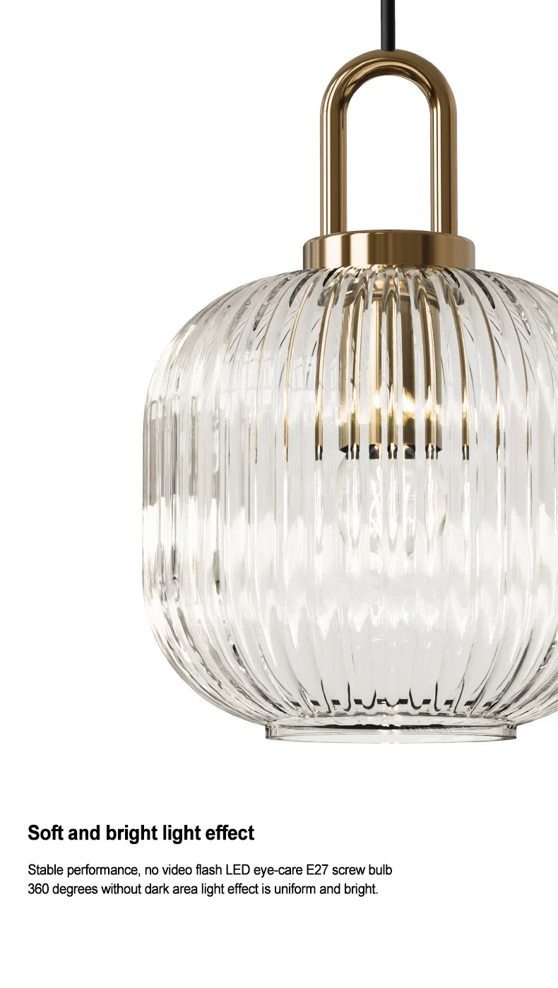 Modern Glass Pendant Light Striped Glass Single Head Chandelier Dining Room Kitchen Bedroom Bedside Living Room Home Decoration