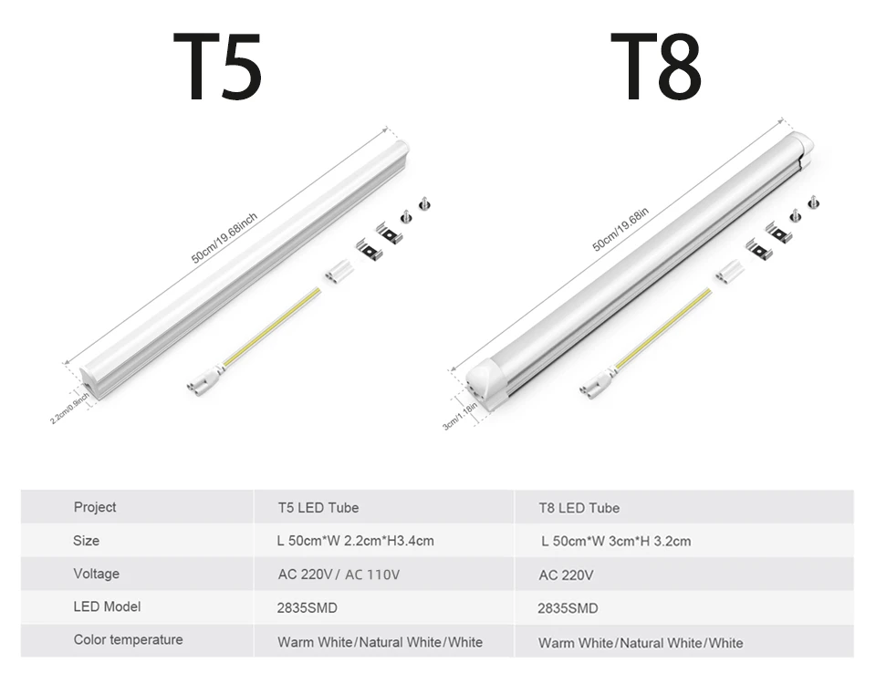 Aluminum Profile Lights Bar T5 15W T8 25W 50cm No Flicker LED Tube for Living Room Study Kitchen Closet Workshop Hotel Lighting