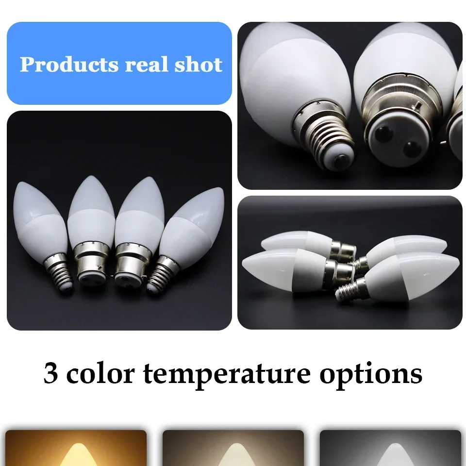10pcs C37 BASE E27 E14 B22 Led Bulb 220V Candle Bulb Energy Saving Lamp 3W 5W 6W 7W Led Chandelier Light for Home Decoration