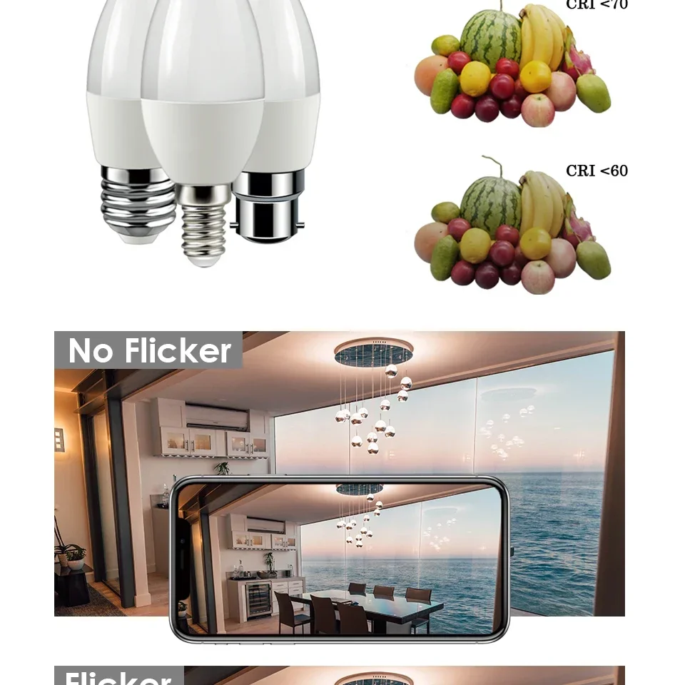 10pcs C37 BASE E27 E14 B22 Led Bulb 220V Candle Bulb Energy Saving Lamp 3W 5W 6W 7W Led Chandelier Light for Home Decoration