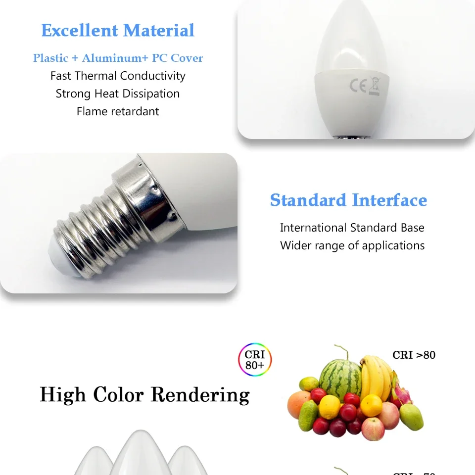 10pcs C37 BASE E27 E14 B22 Led Bulb 220V Candle Bulb Energy Saving Lamp 3W 5W 6W 7W Led Chandelier Light for Home Decoration