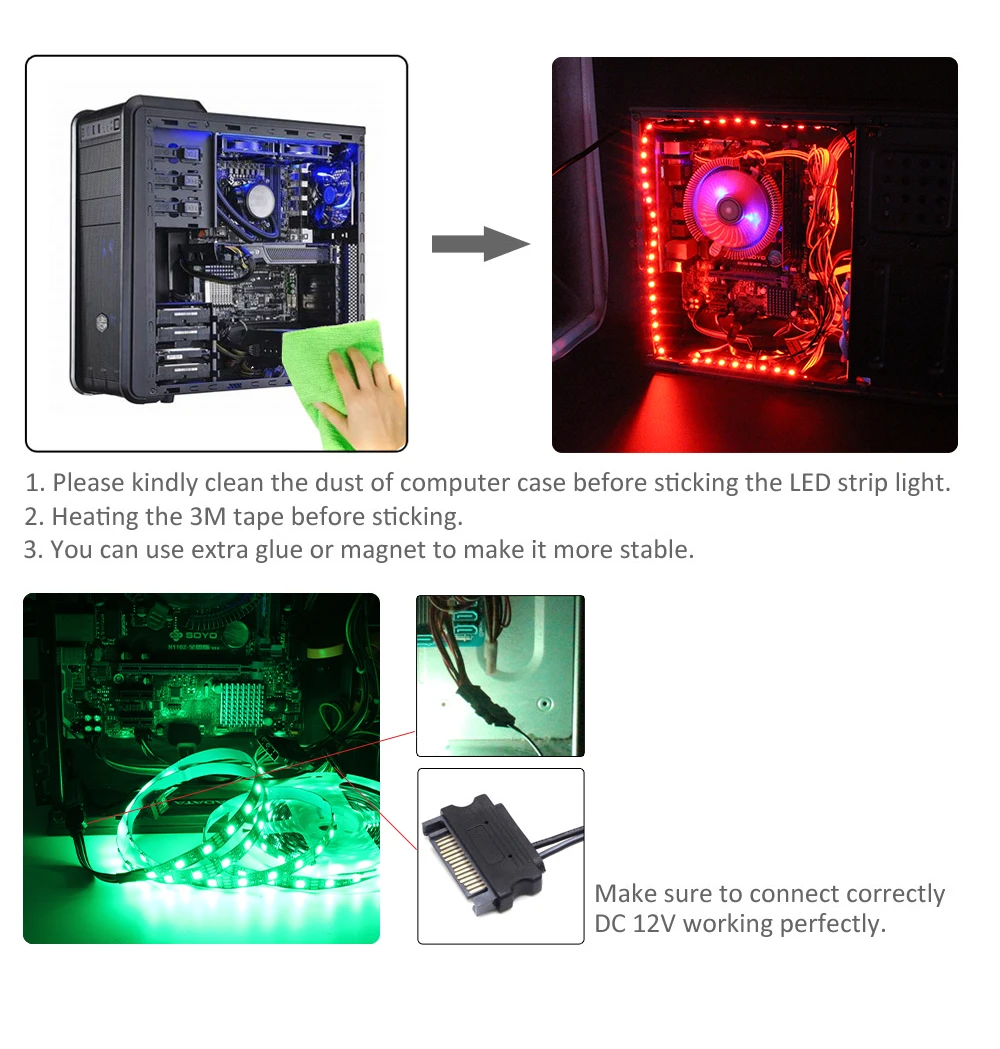 12V 4Pin RGB LED Strip Light IP30 IP65 5050 ARGB Aura Sync Motherboard Control PC Computer Case 50CM 1M 2M 60LEDs/M 1to1 1to2