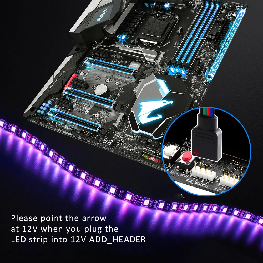 12V 4Pin RGB LED Strip Light IP30 IP65 5050 ARGB Aura Sync Motherboard Control PC Computer Case 50CM 1M 2M 60LEDs/M 1to1 1to2