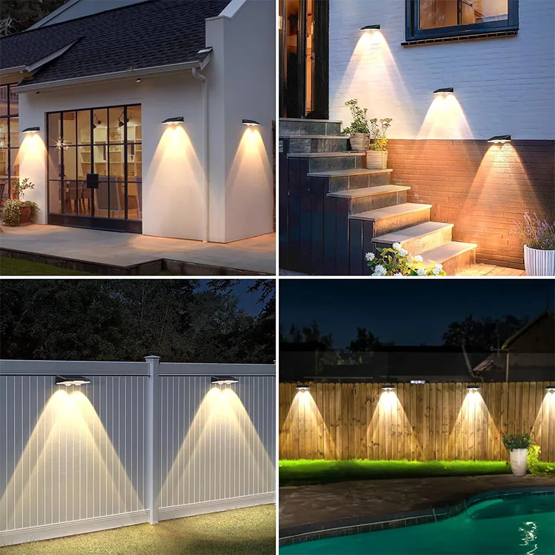 1-4Pcs Solar Powered LED Fence Lights Outdoor Waterproof Wall Lamp RGB or 3 Colors Auto ON/Off for Outside Patio Step Decor