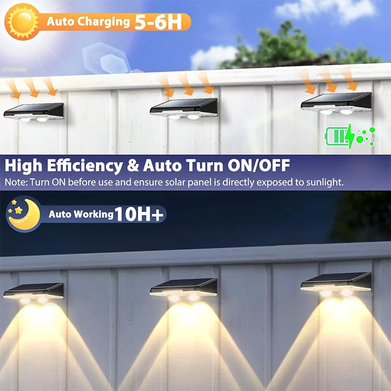 1-4Pcs Solar Powered LED Fence Lights Outdoor Waterproof Wall Lamp RGB or 3 Colors Auto ON/Off for Outside Patio Step Decor