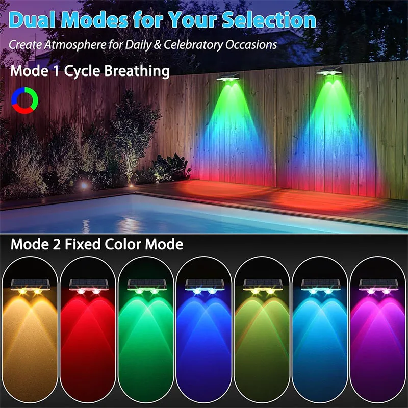 1-4Pcs Solar Powered LED Fence Lights Outdoor Waterproof Wall Lamp RGB or 3 Colors Auto ON/Off for Outside Patio Step Decor