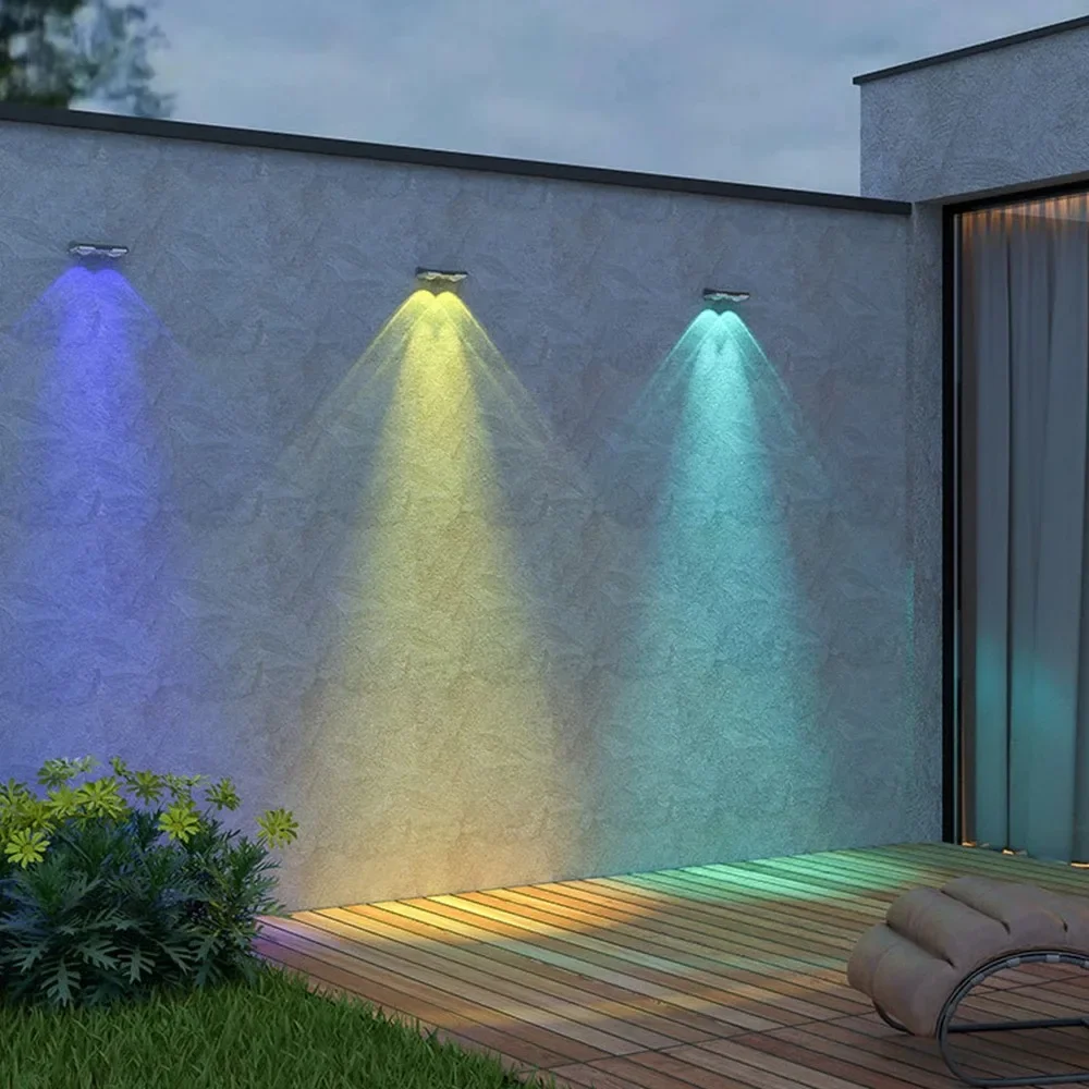 1-4Pcs Solar Powered LED Fence Lights Outdoor Waterproof Wall Lamp RGB or 3 Colors Auto ON/Off for Outside Patio Step Decor