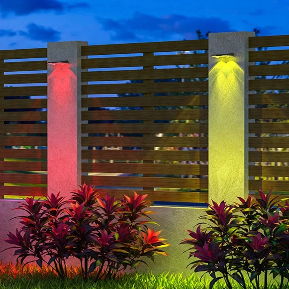 1-4Pcs Solar Powered LED Fence Lights Outdoor Waterproof Wall Lamp RGB or 3 Colors Auto ON/Off for Outside Patio Step Decor
