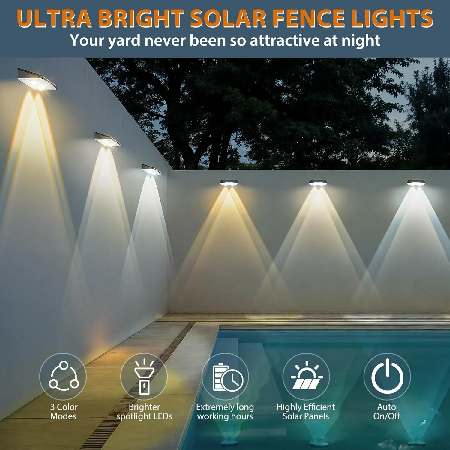 1-4Pcs Solar Powered LED Fence Lights Outdoor Waterproof Wall Lamp RGB or 3 Colors Auto ON/Off for Outside Patio Step Decor