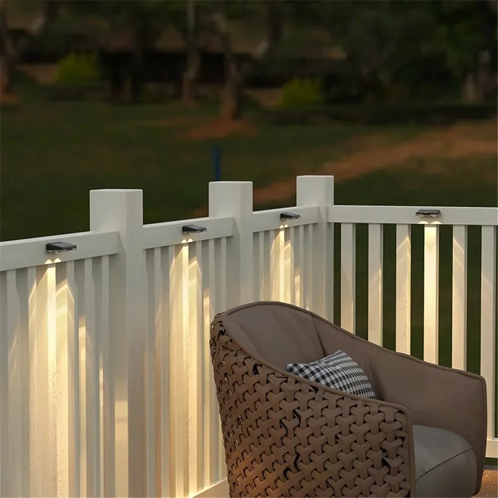 1-4Pcs Solar Powered LED Fence Lights Outdoor Waterproof Wall Lamp RGB or 3 Colors Auto ON/Off for Outside Patio Step Decor