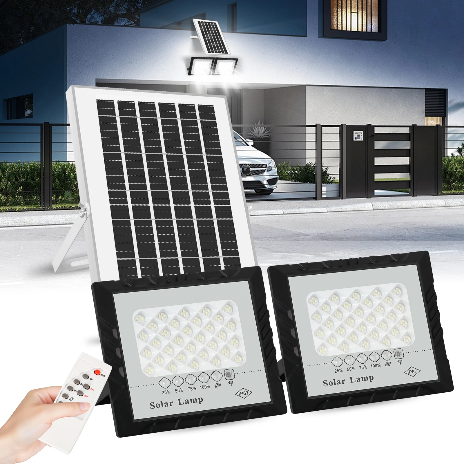 Powerful Led Solar Light High bright 2 Head 8000mah Flood Light Waterproof Outdoor Garden wall light For Indoor Shed Barn Room