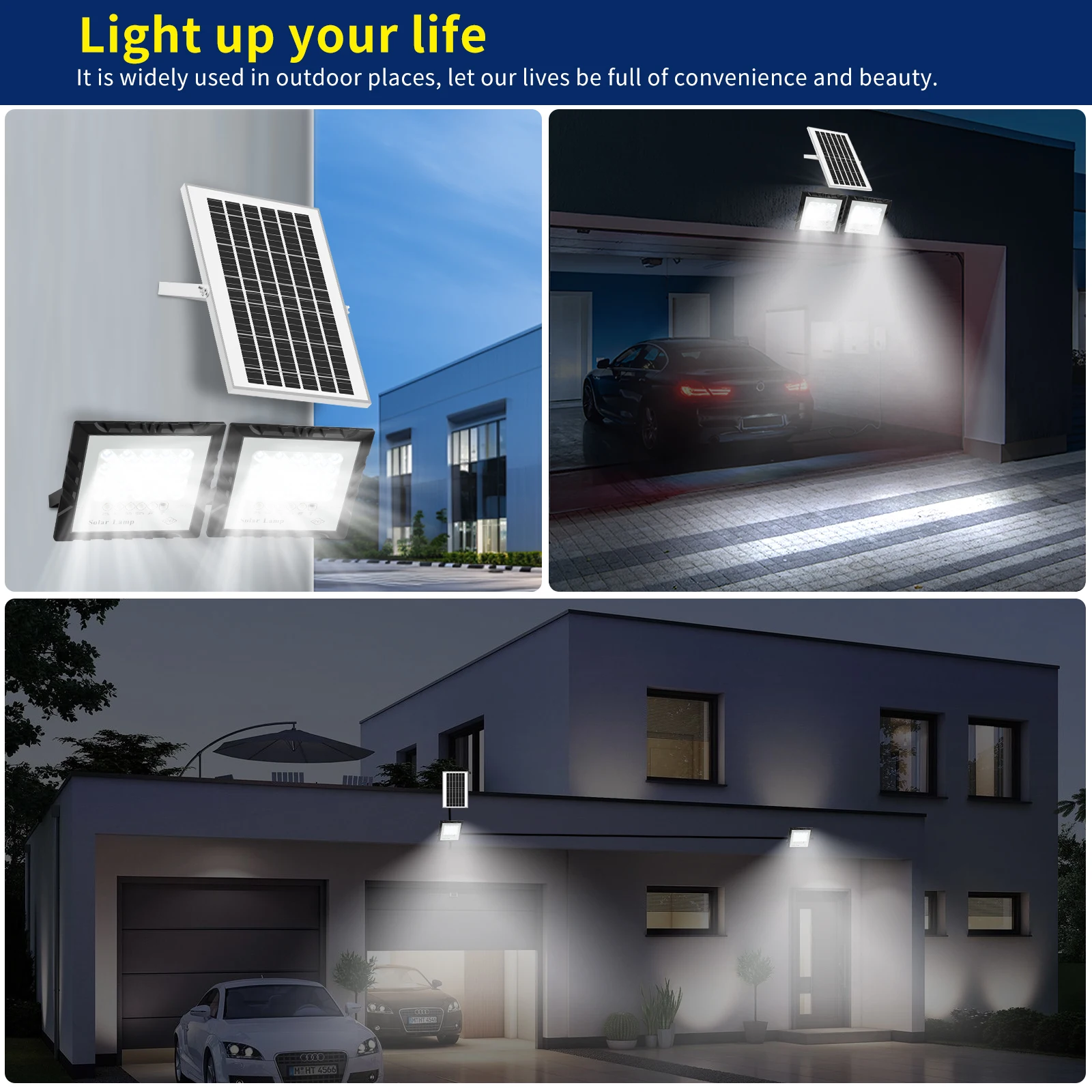 Powerful Led Solar Light High bright 2 Head 8000mah Flood Light Waterproof Outdoor Garden wall light For Indoor Shed Barn Room