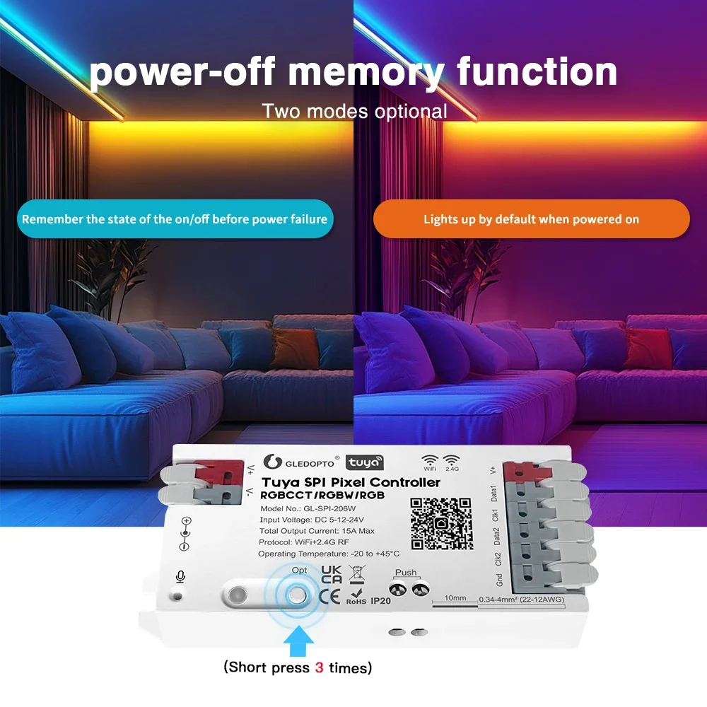 GLEDOPTO Tuya Smart Wifi SPI LED Controller for WS2811 TM1814B TM1934A SK6812 WS2801 WS2805 UCS2904B Digital Pixel Strip Light