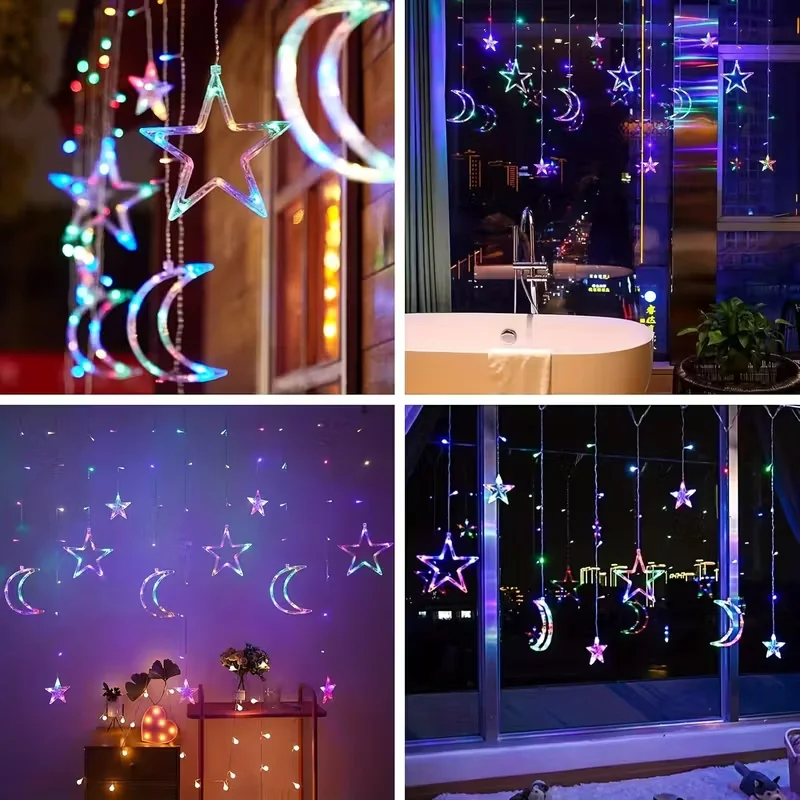 USB Powered Star Moon String Lights Warm/Multicolor Hanging LED Fairy Lamp Curtain Light String for Room Christmas NewYear Decor