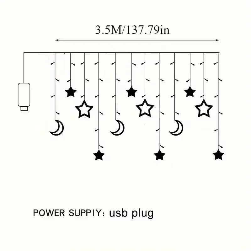USB Powered Star Moon String Lights Warm/Multicolor Hanging LED Fairy Lamp Curtain Light String for Room Christmas NewYear Decor