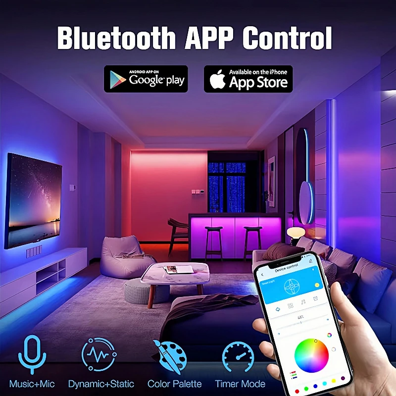 18 LED Strip Lights 5050 RGB USB Color Changing Flexible Lamp Tape with APP Control for Room Decoration TV Backlight