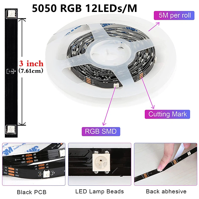 18 LED Strip Lights 5050 RGB USB Color Changing Flexible Lamp Tape with APP Control for Room Decoration TV Backlight