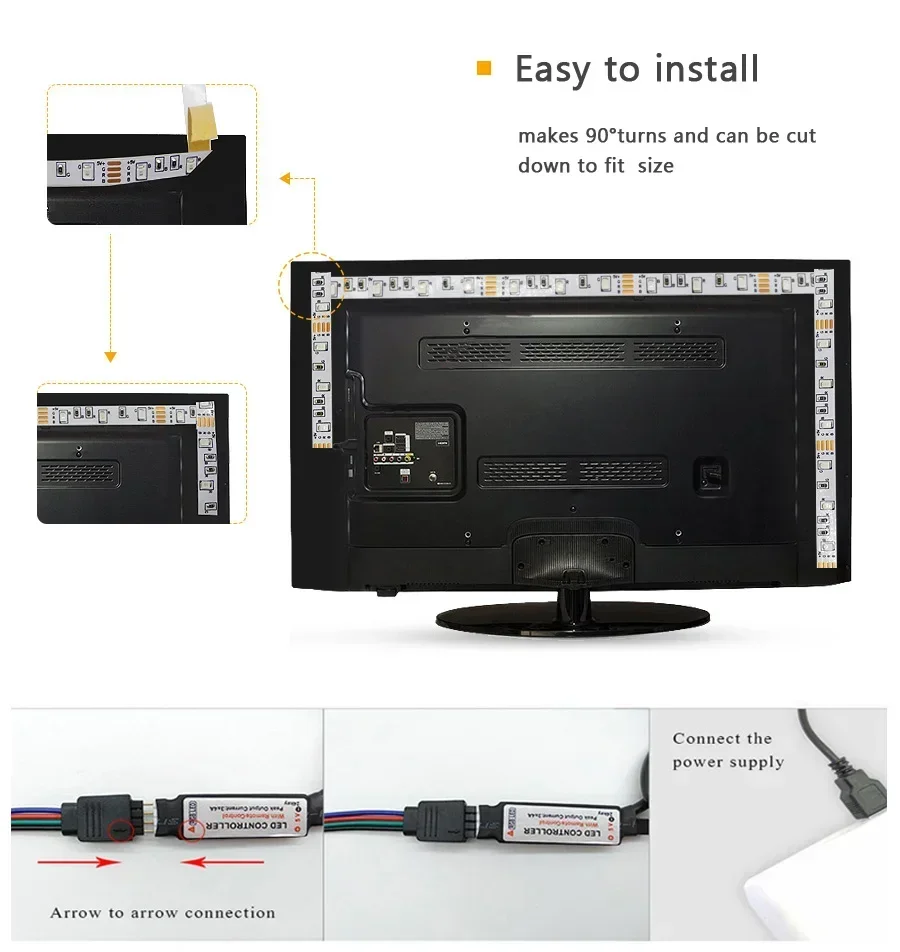 18 LED Strip Lights 5050 RGB USB Color Changing Flexible Lamp Tape with APP Control for Room Decoration TV Backlight