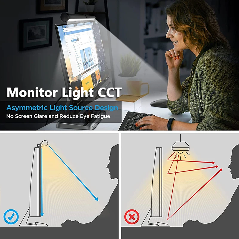 40CM RGB Atmosphere Table Lamp Computer Screen Hanging Lights for Work Study Read Gaming Stepless Dimmable Monitor Light Bar LED